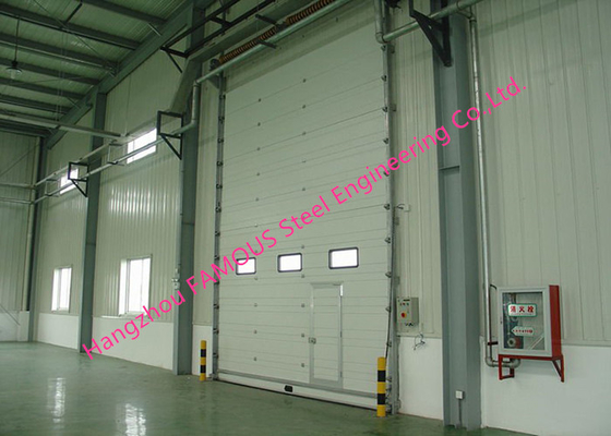 Full Vertical Lift Door Motorized Industrial Garage Doors With Transparent Windows And Pedestrian Access