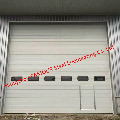 Full Vertical Lift Door Motorized Industrial Garage Doors With Transparent Windows And Pedestrian Access